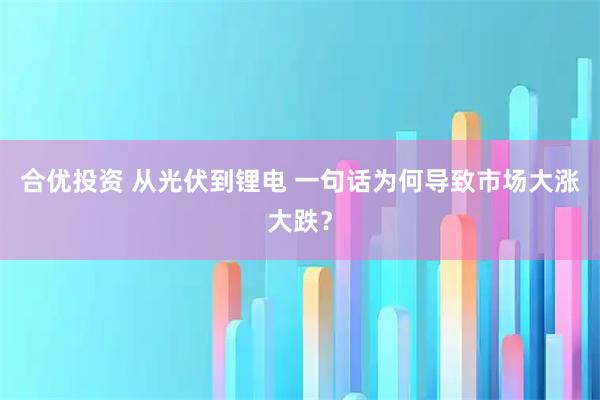 合优投资 从光伏到锂电 一句话为何导致市场大涨大跌？
